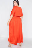 Plus Size V-neck Satin Kimono Sleeve Maxi Dress