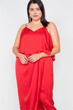 Plus Size Satin Flounce Bandage Midi Dress