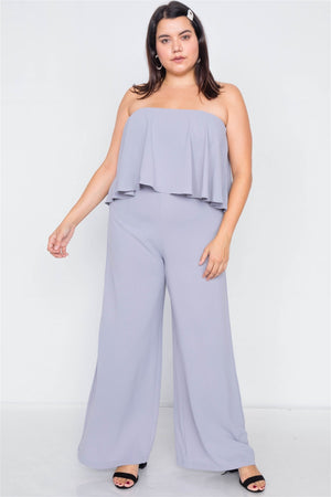 Plus Size Off-the-shoulder Flounce Wide Leg Jumpsuit