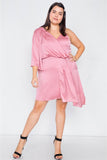 Plus Size  Silk One Shoulder Mini Dress