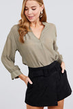 3/4 Cuff Sleeve V-neck W/collar Woven Top