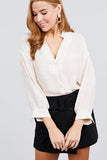 3/4 Cuff Sleeve V-neck W/collar Woven Top