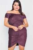 Plus Size Ruched Draw String Center Mini Glitter Dress