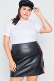 Plus Size Black Color Block Trim Mini Leather Skirt