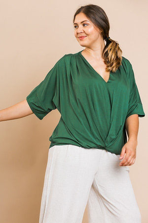 Short Bell Sleeve Basic V-neck Top