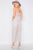 Multi Stripe Ribbon Shaped Front Smocking Back Jumpsuit