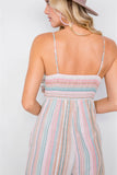 Multi Stripe Ribbon Shaped Front Smocking Back Jumpsuit