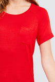 Short Raglan Sleeve Round Neck W/pocket Rayon Spandex Top