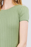 Short Sleeve W/lace Trim Detail Crew Neck Pointelle Knit Top