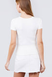 Short Sleeve W/lace Trim Detail Crew Neck Pointelle Knit Top