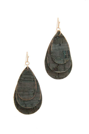 Cork Teardrop Shape Layered Drop Earring