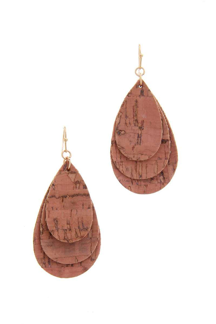 Cork Teardrop Shape Layered Drop Earring