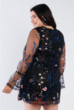 Plus Size Floral Mix Sheer Mock Lace Neck Mini Dress