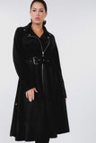 Waist Belt Tacked Faux Suede Coat