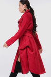 Waist Belt Tacked Faux Suede Coat