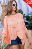 Plus Size Round Neck Long Batwing Sleeve Scalloped Edge Sweater