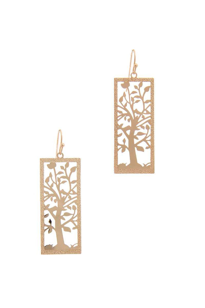 Cut Out Tree Brass Drop Earring