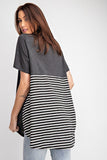 Short Sleeves Rayon Slub Mix And Match Striped Contrast Boxy Top