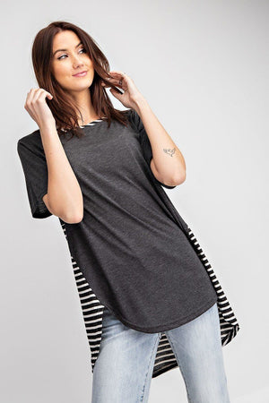 Short Sleeves Rayon Slub Mix And Match Striped Contrast Boxy Top