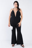 Plus Size Black Sequin Criss Cross Open Back Jumpsuit