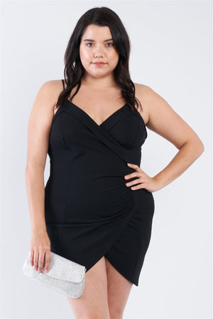 Plus Size Wrap Front Ruched Bodycon Mini Dress