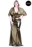 Metallic Ribbed Deep V-neckline Dress