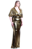 Metallic Ribbed Deep V-neckline Dress