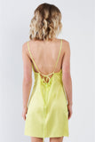 Silk Leave Trim Raw Hem Criss-cross Back Mini Chic Dress