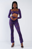 Sheer Floral Lace Crop Square Neck Top & High Waist Flare Pant Set