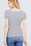 Short Sleeve Crew Neck Stripe Pointelle Knit Top