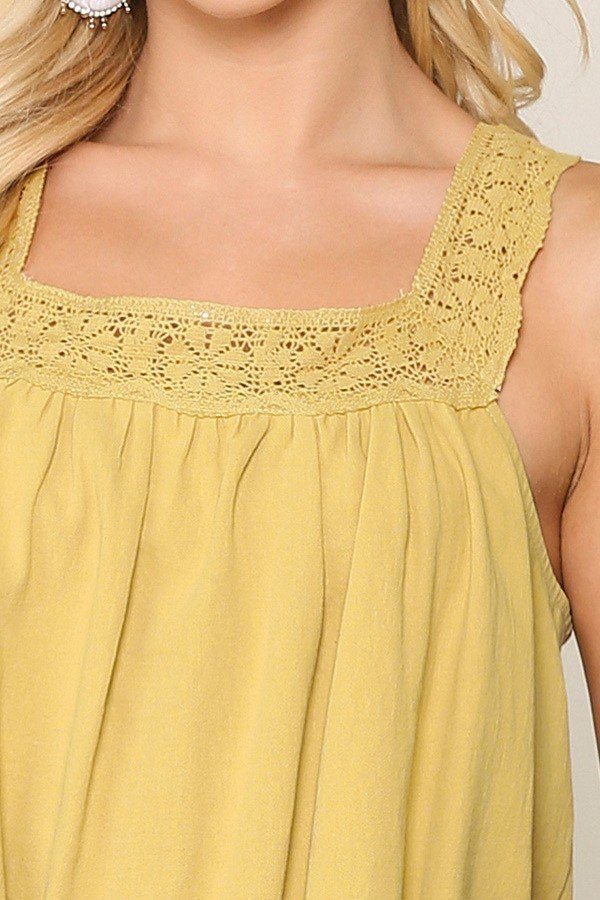 Square Neck Crochet Trim Sleeveless Top