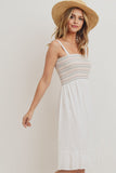 Striped Smocking Ruffled Hem Spaghetti Strap Dress