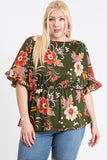 Strap Neckline W Elastic Waistband Floral Top