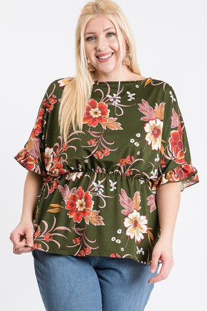 Strap Neckline W Elastic Waistband Floral Top