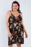 Plus Size Floral Surplice Tulip Mini Dress