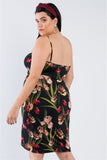 Plus Size Floral Surplice Tulip Mini Dress