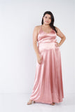 Plus Size Satin Open Criss Cross Back Maxi Dress