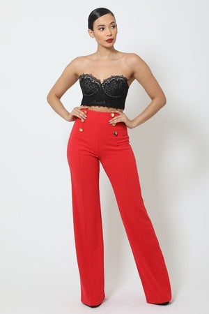 High-waist Crepe Pants With Buttons