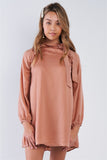 Satin Long Sleeve Side-tie Mini Dress