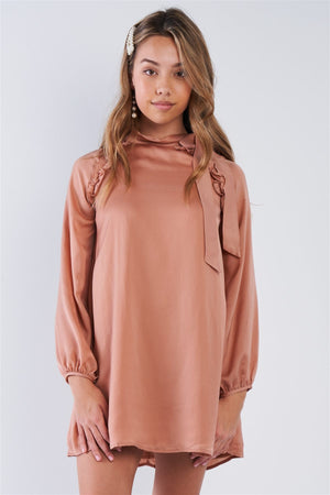 Satin Long Sleeve Side-tie Mini Dress