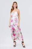 Deep V-neck W/cross Strap Print Maxi Dress