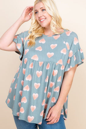 Plus Size Cute Adorable Heart Jersey Babydoll Tunic Top