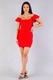 Convertible Off Shoulder Ruffle Sleeve Bodycon Mini Dress