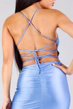 Spaghetti Strap Lace Up Back Ruched Mini Dress