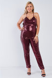 Plus Size Sequin V-neck Criss Cross Open Back Bodycon Jumpsuit