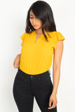 Split V Band Collar Ruffle Sleeve Top