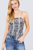 Side Shirring Print Mesh Cami Bodysuit