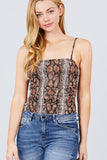 Side Shirring Print Mesh Cami Bodysuit