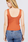 Sleeveless Double Scoop Neck Lace Trim Detail Pointelle Knit Top