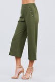 Fake Pocket W/button Detail Wide Long Leg Linen Pants